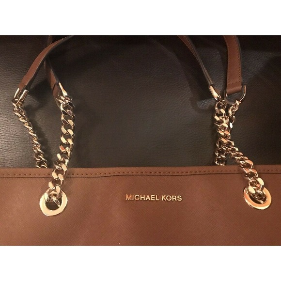 Michael Kors Tan Zippered Triple Compartment Gold Chain Tote - Picture 5 of 9